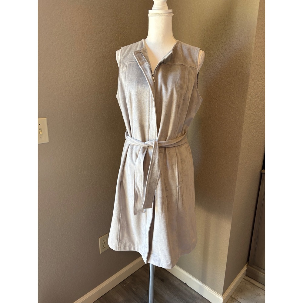 H by Halston Womens Gray Faux Suede Sleeveless Zip Front Belted Dress Size 10